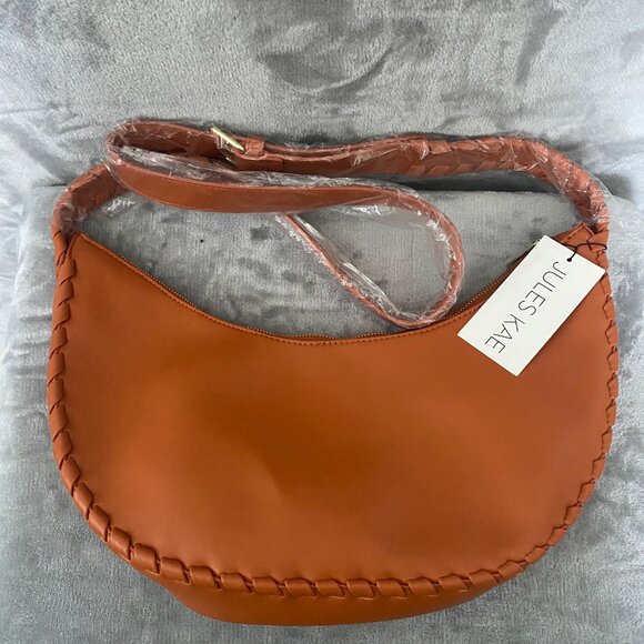 Anthropologie Jules Kae Zola Vegan Leather Crescent Hobo Shoulder Bag Orange NWT - Picture 1 of 5